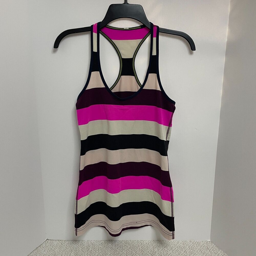 Lululemon Womens 8 Cool Racerback Tank Pow Stripe Split Pea/Plum/Inkwell *READ*